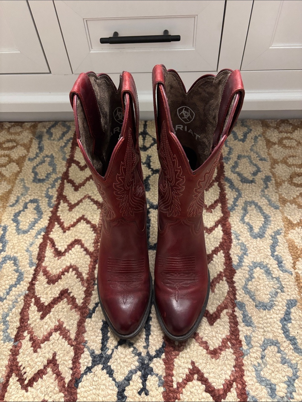 Ariat Women's Red Heritage Western Stitch-Detail Leather Boots